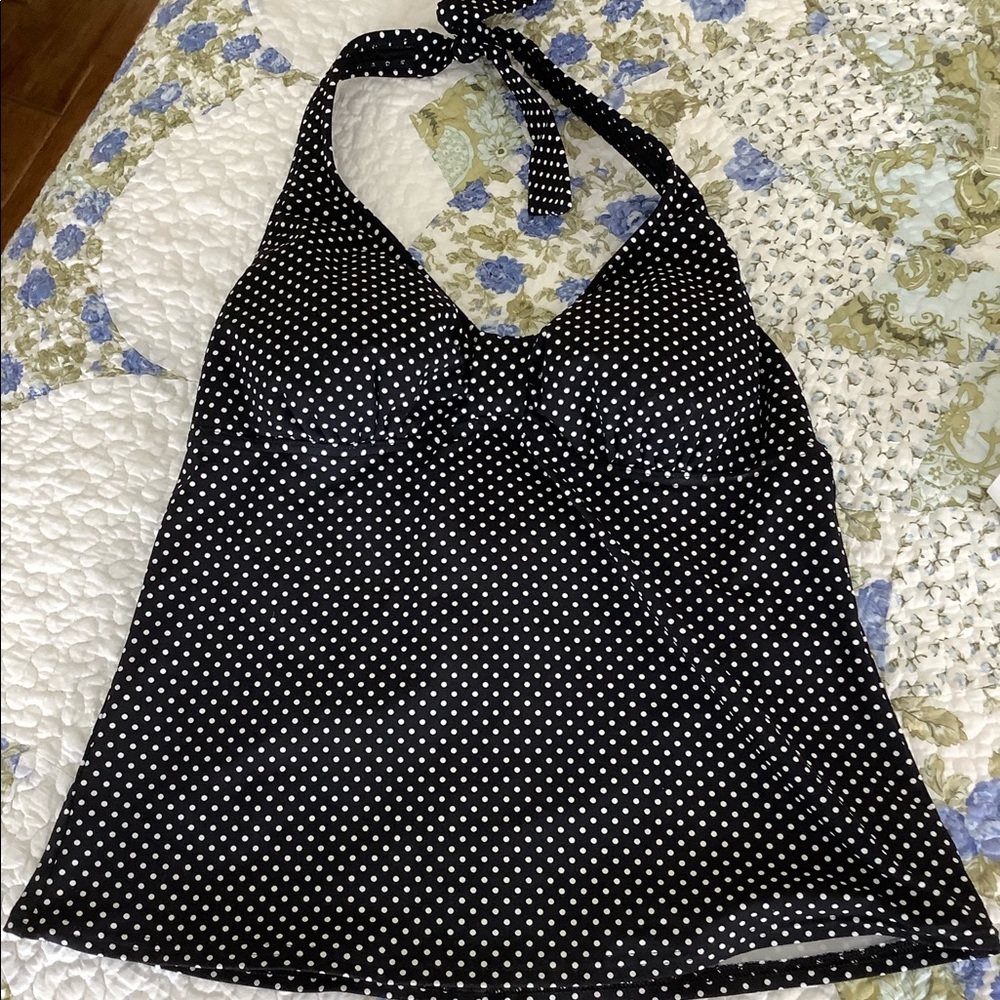 Adorable LANDS END Black and White Polkadot Tankini Top SIZE 8!